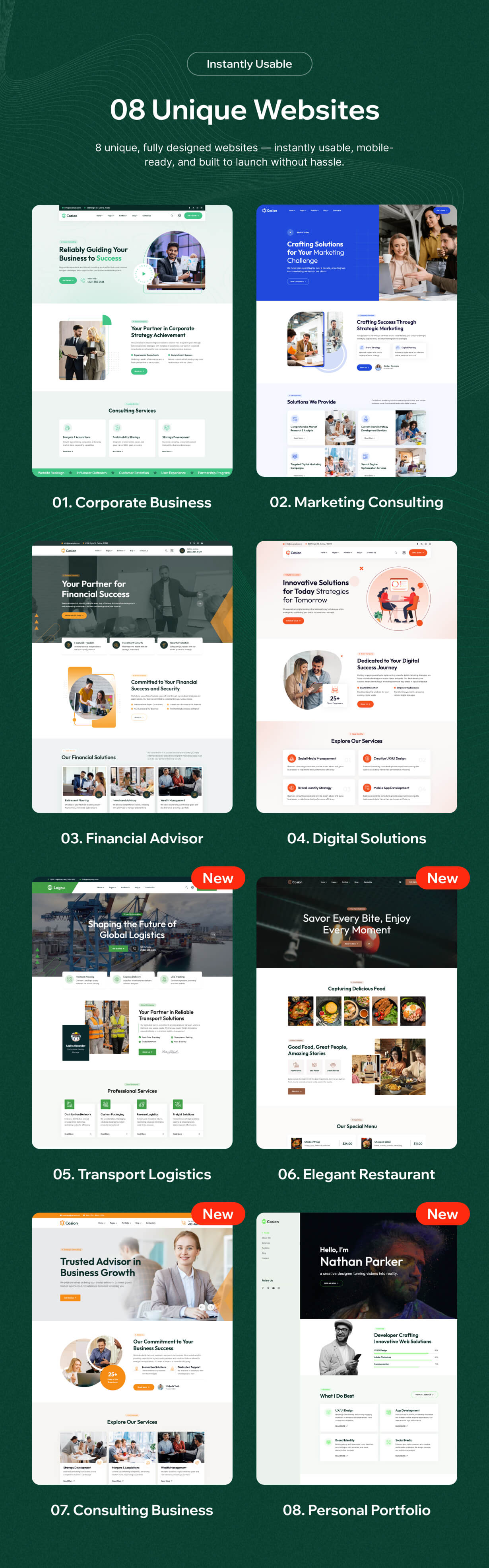 Consulting firm homepage demo showing service sections and team profiles